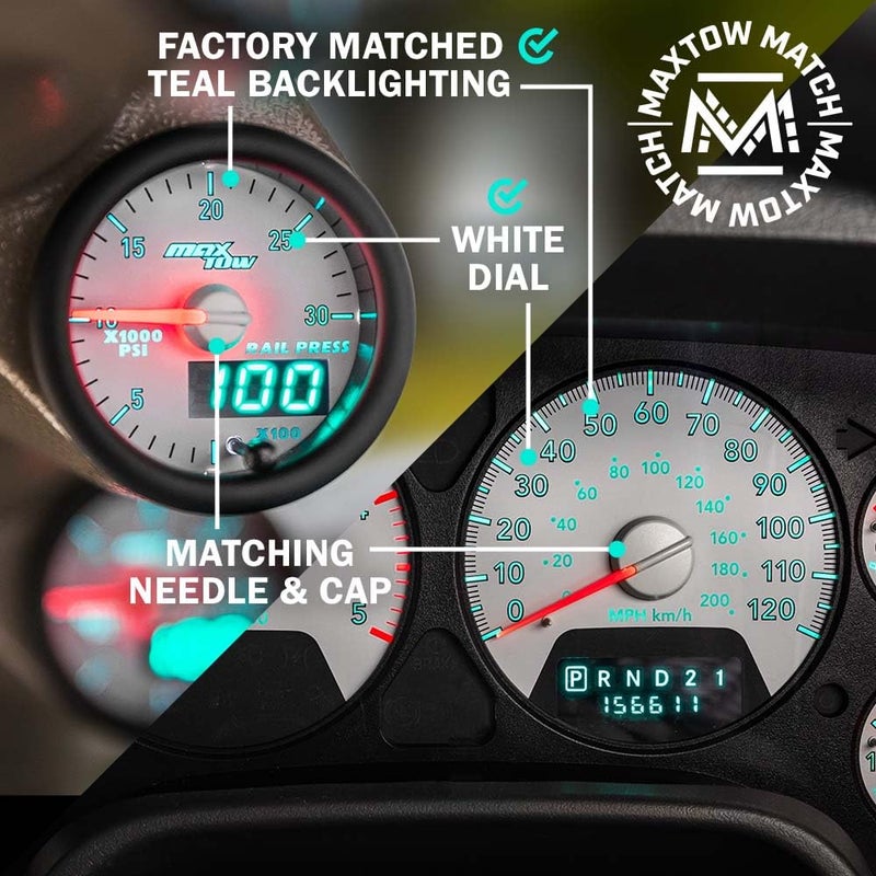 MaxTow Match 30,000 PSI Fuel Rail Pressure Gauge Kit for Dodge Ram 5.9L 6.7L Cummins 3rd Gen Diesel Truck - Double Vision Display with Analog & Digital Readouts - 2-1/16" - Image 4